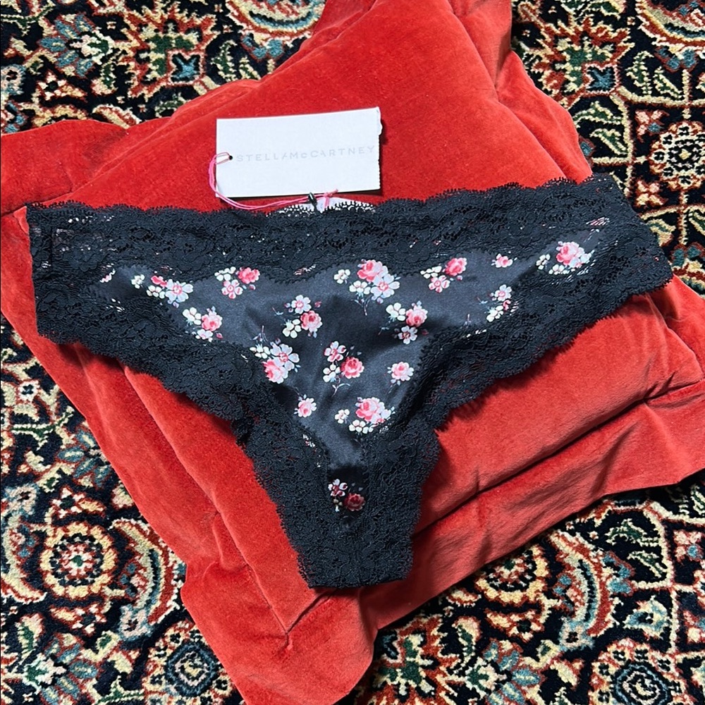Stella McCartney Black Floral Petite Floral Print SILK Lace Panties